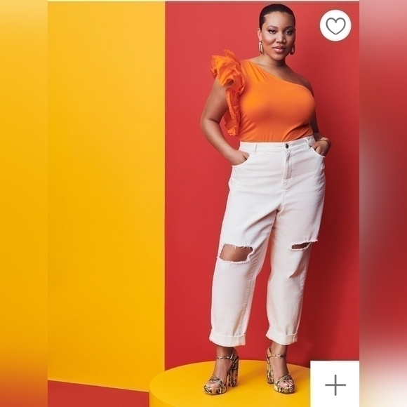 Eloquii High Rise White Distressed Jeans - Picture 4 of 4